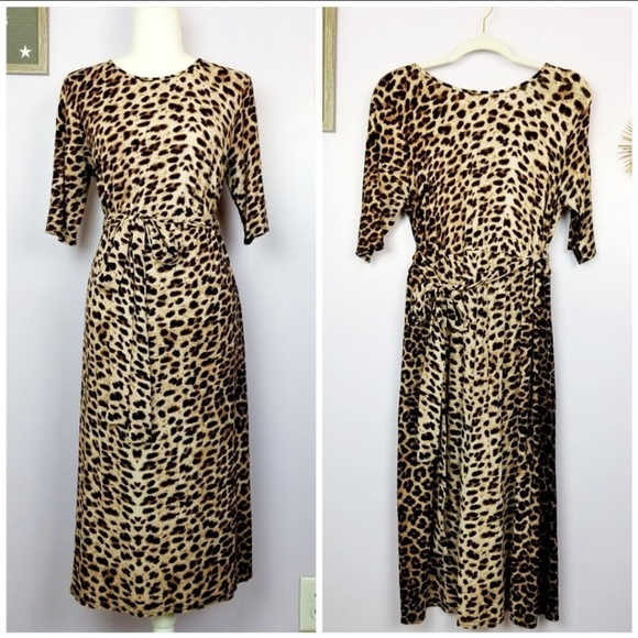 ASOS Dresses & Skirts - ASOS Leopard Print Midi Dress with Tie Waist Sz 10